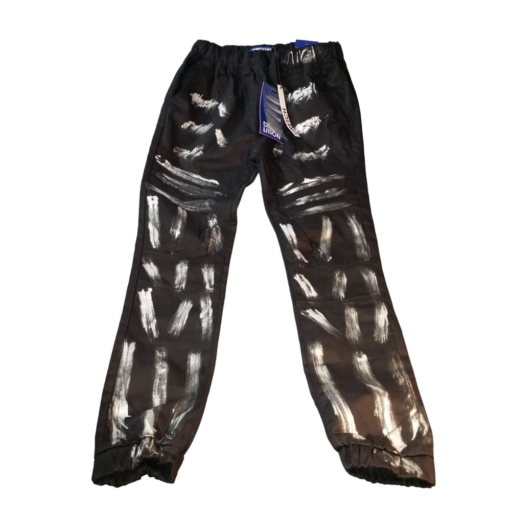 Demolition Fashion Mens M Black White Painted Graphic Joggers‎ Sweatpants NWT